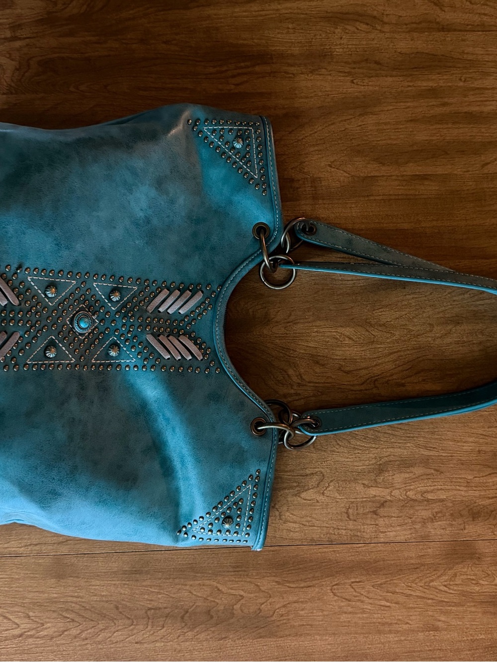 Montana West Turquoise Studded Western Tote Bag Boho Shoulder Purse - Picture 12 of 13